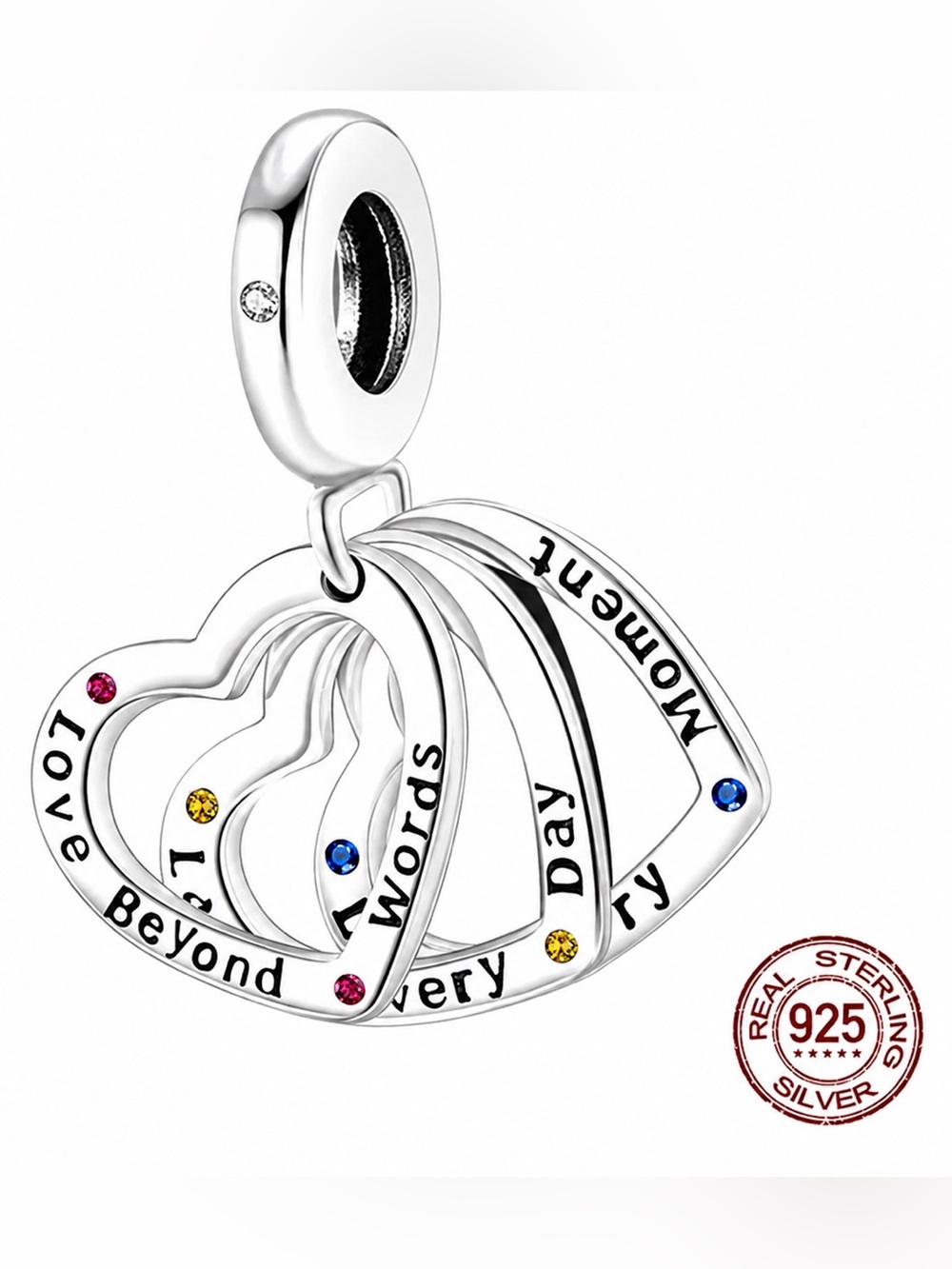 Sterling Silver Inspirational Triple Heart Dangle Charm Sterling Silver Charm